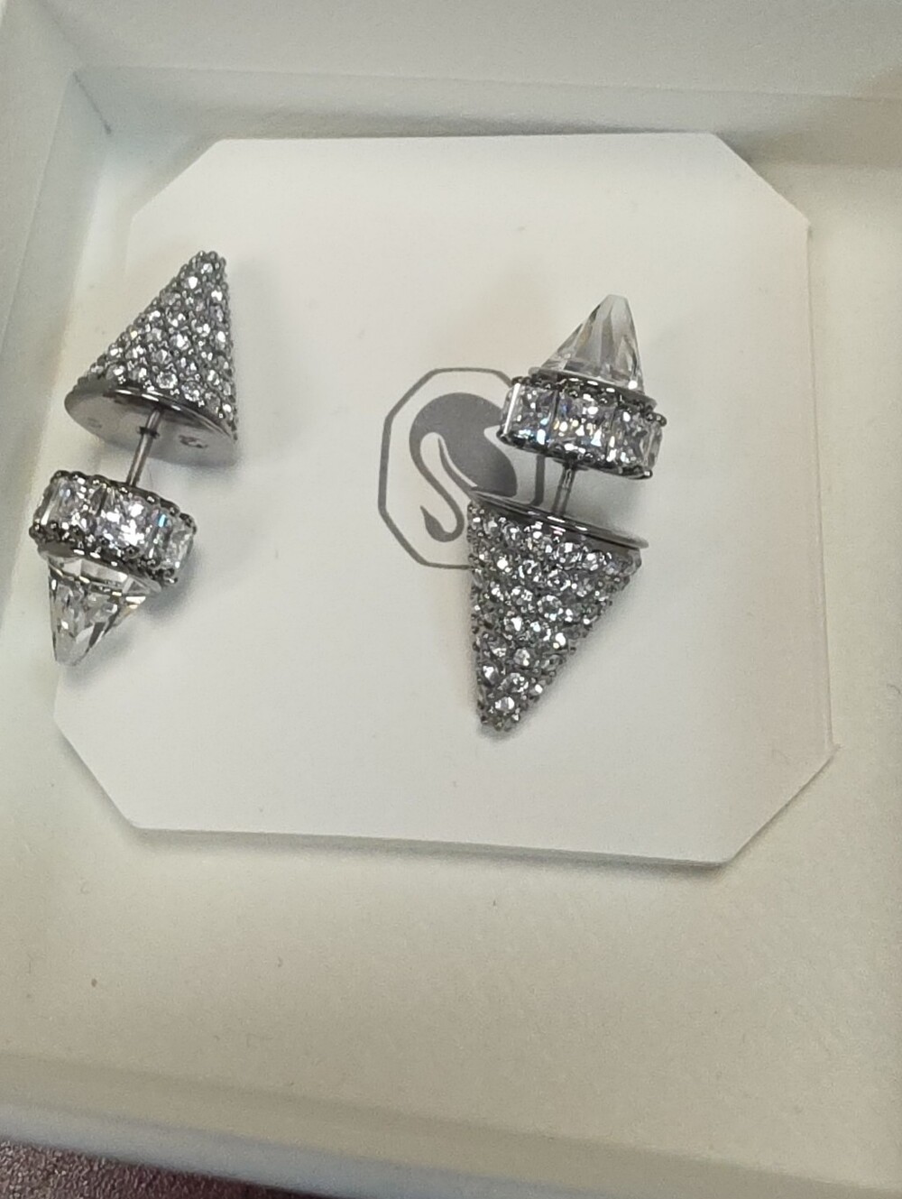 Sublima stud earringsSpike, White, Ruthenium plated